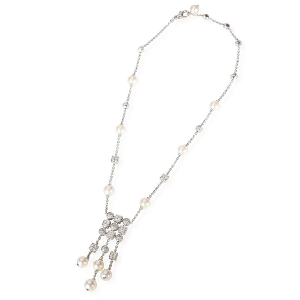 BVLGARI Lucea Pearl & Diamond Drop Necklace in 18K White Gold 1.56 CTW - Picture 2 of 5